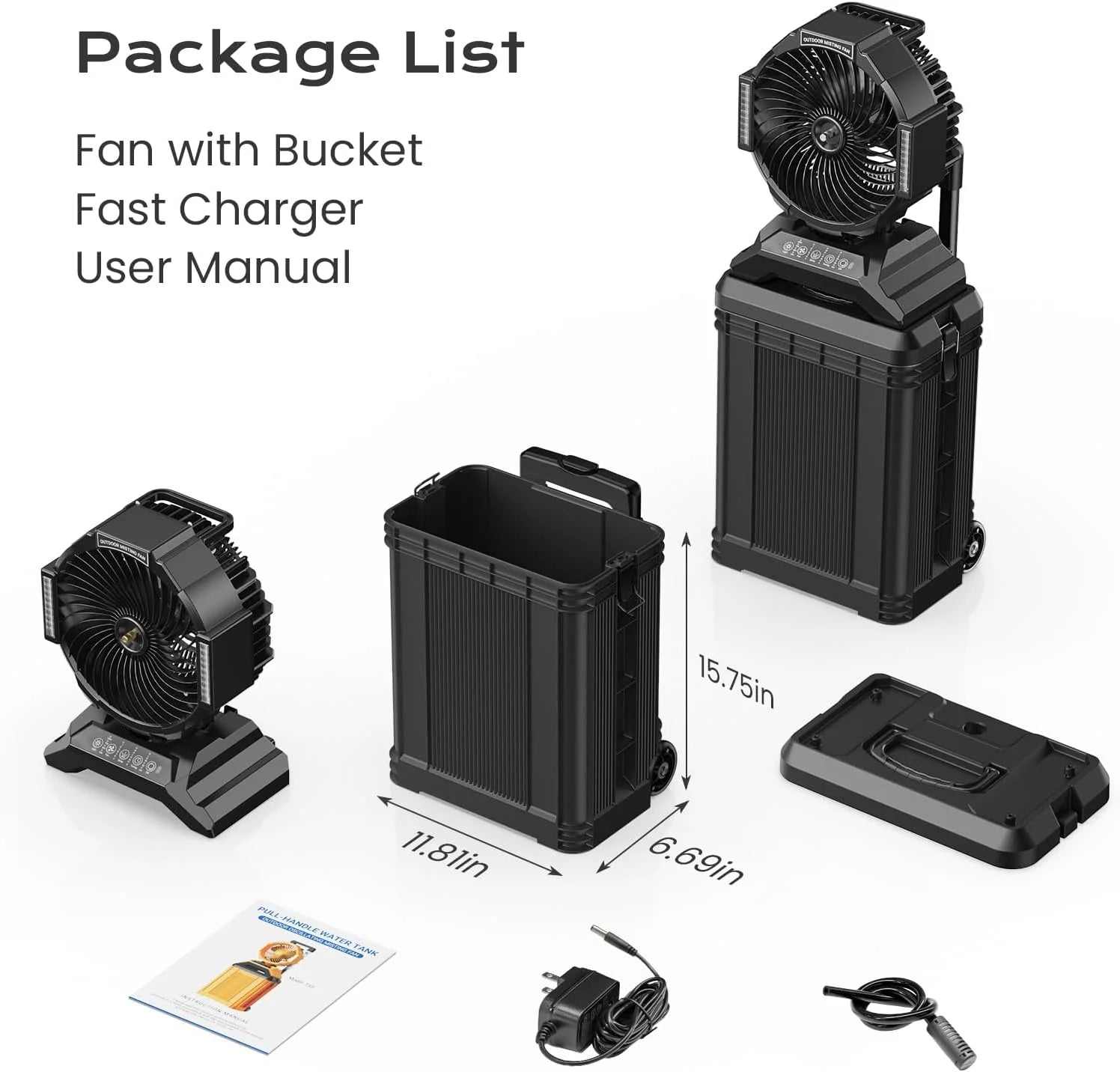 Discount 4 Gal Large Misting Bucket Fan Portable, 40000mAh Rechargeable Mister Fan with Retractable Handle - Image 7