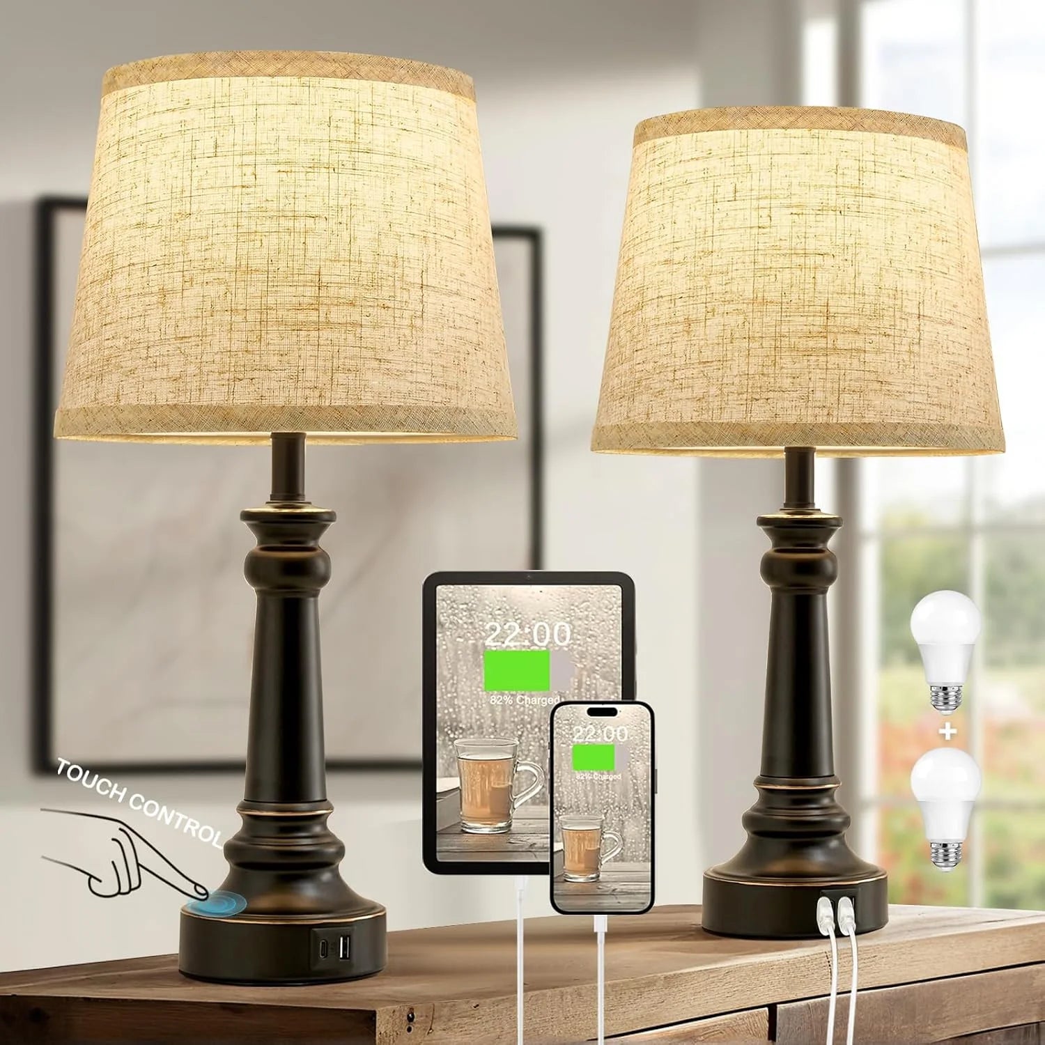 Discount Lamps for Bedroom Set of 2, Dimmable, Bulb Included - Image 7
