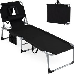 Alternative view of Discount Tanning Chair, Folding Adjustable Patio Lounge Chair with Face Hole, 330LBS, Lightweight Portable Beach Lounge