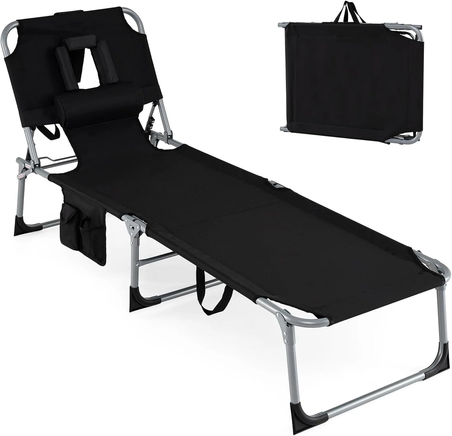 Discount Tanning Chair, Folding Adjustable Patio Lounge Chair with Face Hole, 330LBS, Lightweight Portable Beach Lounge - Image 2
