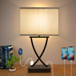 Alternative view of Discount Fully Dimmable Medium Table Lamp for Bedroom with Type C/USB Charging Port and 1 AC Outlet White Shade 21.38