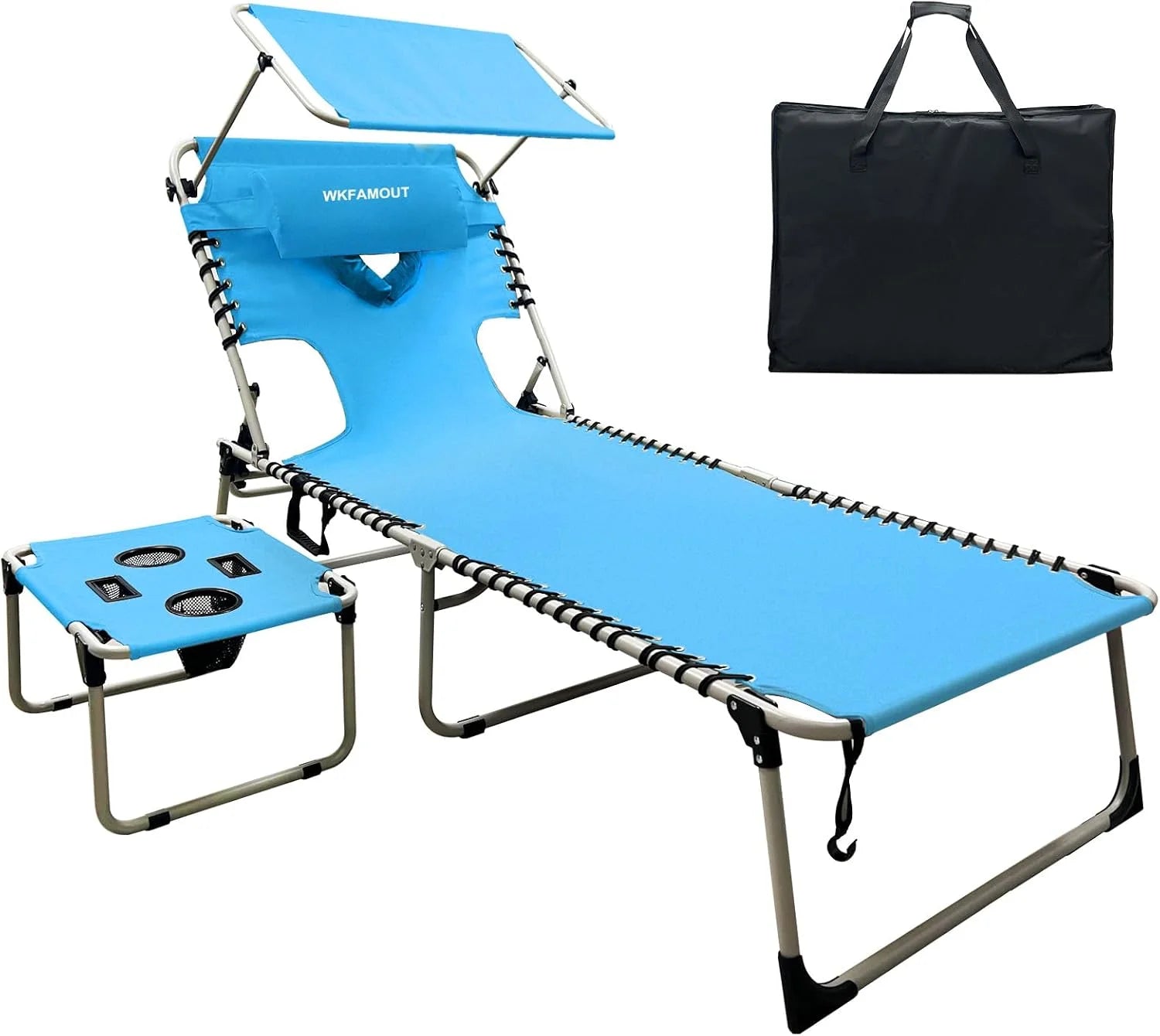 Discount Outdoor Tanning Chair with Sun Canopy Shade & Face Hole, Folding Lounge Chair with Beach Table and Carry Bag - Image 2