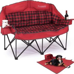 Discount Camping Chair Padded Loveseat Camping Couch, Oversized 2 Person Camp Chairs with 2 in 1 Carry Bag