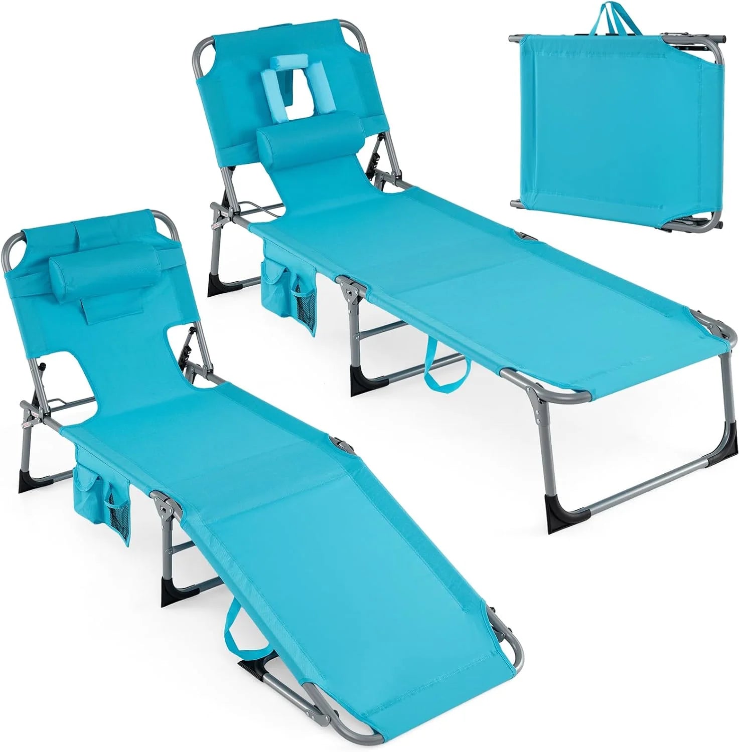 Discount Tanning Chair, Folding Adjustable Patio Lounge Chair with Face Hole, 330LBS, Lightweight Portable Beach Lounge - Image 12