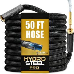 Discount Hydrosteel PRO 100 Ft Heavy Duty Metal Garden Hose with Nozzle, Water Hose Made from 304 Stainless Steel, 5/8" Diameter