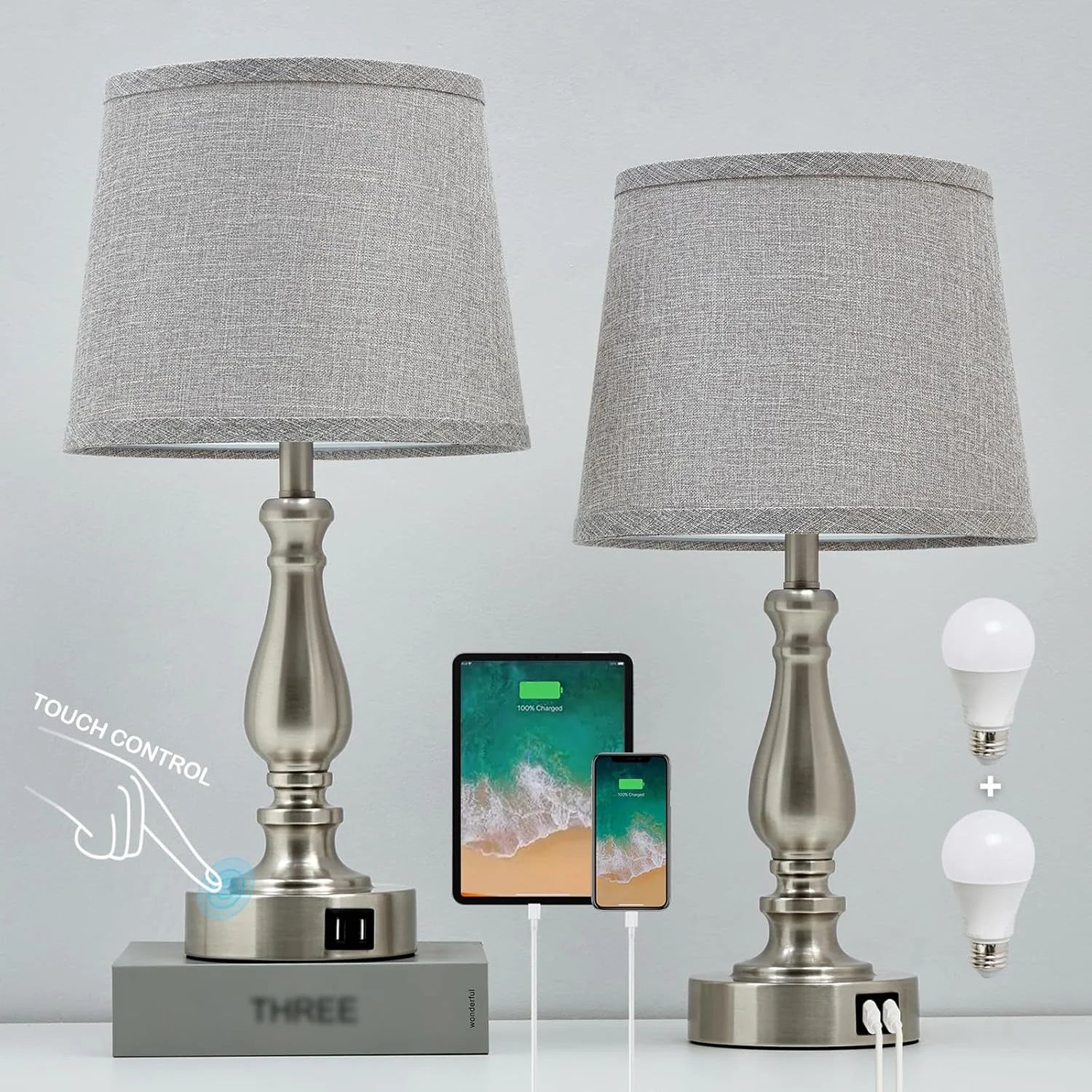 Discount Lamps for Bedroom Set of 2, Dimmable, Bulb Included - Image 9