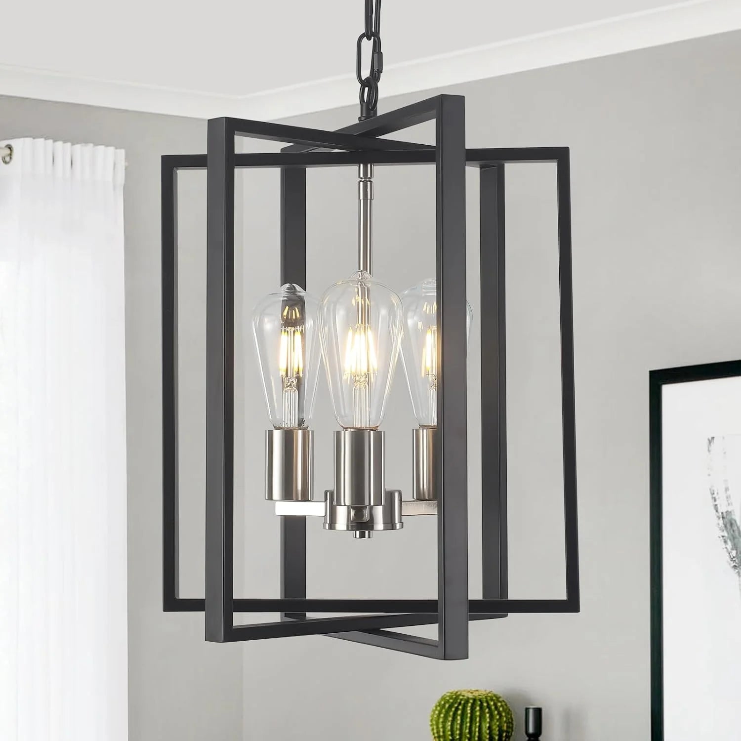 Discount Black Farmhouse Modern Chandelier Light Fixture for Dining Room, 3 Light - Image 4