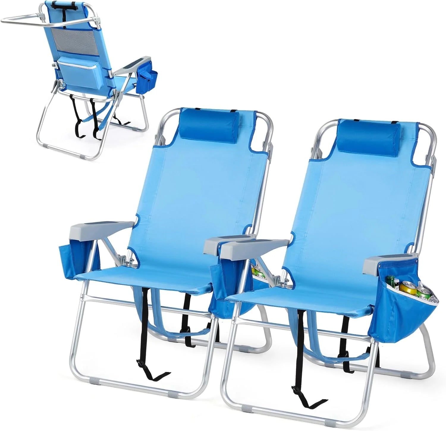 Discount Tall Beach Chair 2 Pack Lightweight, Backpack Beach Chair for Adults with 5-Position, Lightweight Folding Beach - Image 3