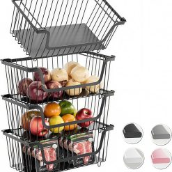 Alternative view of Discount Stackable Wire Baskets Pantry Organizers and Storage Bins, Black, Breathable Metal Design with Rotating