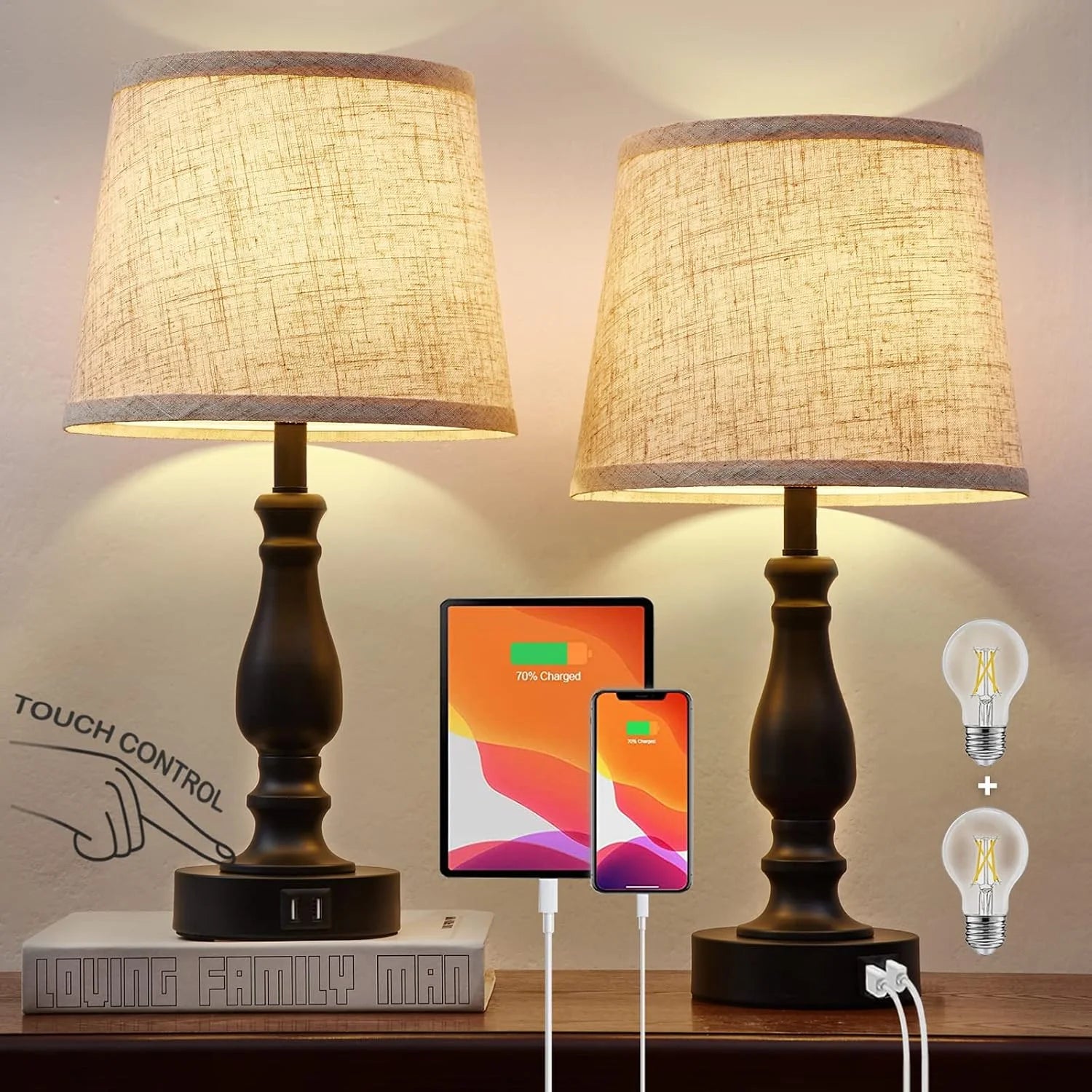 Discount Lamps for Bedroom Set of 2, Dimmable, Bulb Included - Image 4