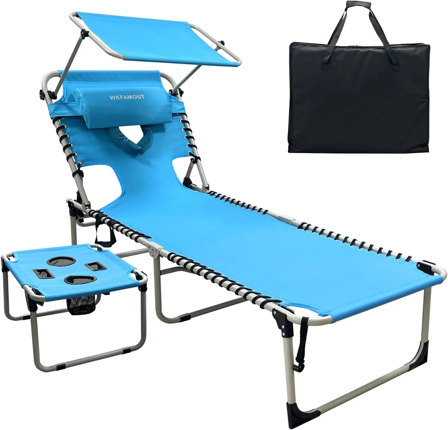 Discount Outdoor Tanning Chair with Sun Canopy Shade & Face Hole, Folding Lounge Chair with Beach Table and Carry Bag - Image 7