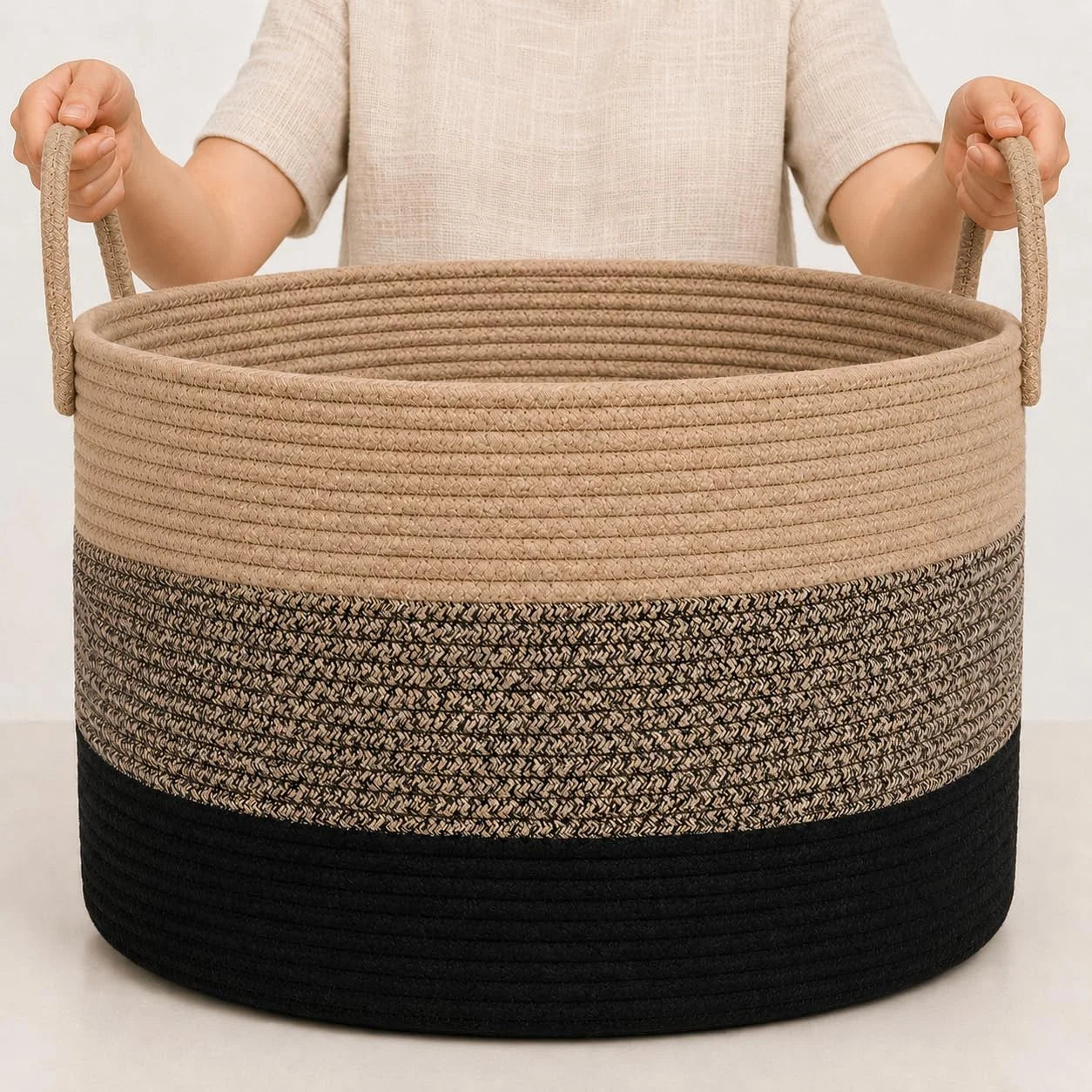 Discount OrganiHaus Round Toy Basket & Blanket Basket, Cotton Rope 20×13, Full Honey, Round Cotton Rope Basket, 20×13 - Image 11