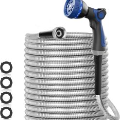 Alternative view of Discount 100ft 304 Stainless Steel Garden Hose Metal, Heavy Duty Water Pipe with Nozzles for Yard