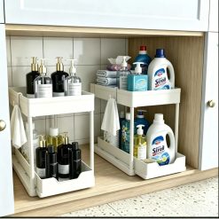 Discount Sink Organizer 2 Pack, Bathroom Cabinet Organizer, 2 Tier Sliding Cabinet Basket Organizer Drawer, Baskets