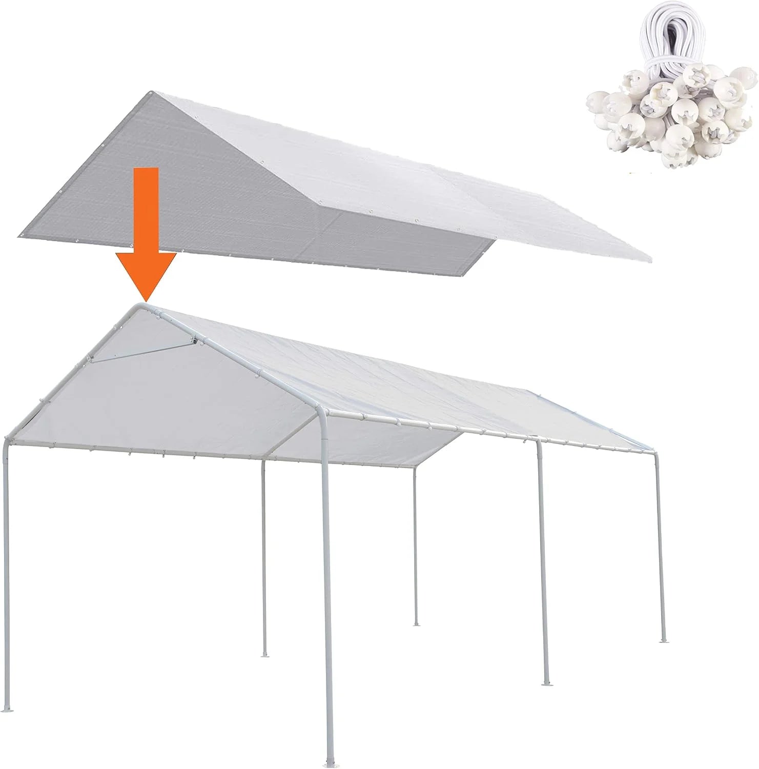 Discount 10 x 20 Ft Carport Replacement Canopy Cover Garage Top Tent Shelter Tarp with Free 44 Ball Bungee Cords - Image 2