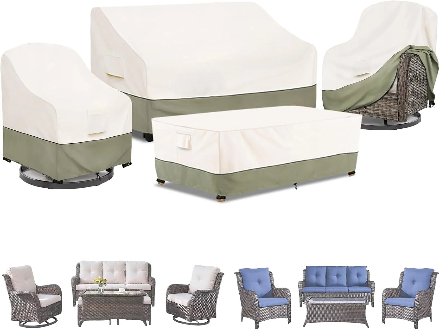 Discount Bitubi Outdoor Waterproof Patio Furniture Covers 4-Piece Set for Swivel Rocker Chairs, Patio 3-Seater Sofa 76in - Image 3