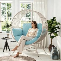 Alternative view of Discount Bifanuo Oversized Egg Chair for Indoor Outdoor Use – Rattan Hanging Basket Chair with Thickened Cushion Supports 350 LBS – Wicker Patio Lounge Chair for Balcony Porch Living Room Backyard (Blue)