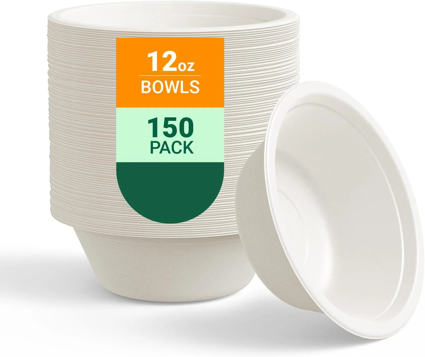 Discount 150 Pack 12 oz Compostable Paper Bowls Disposable, White - Image 3