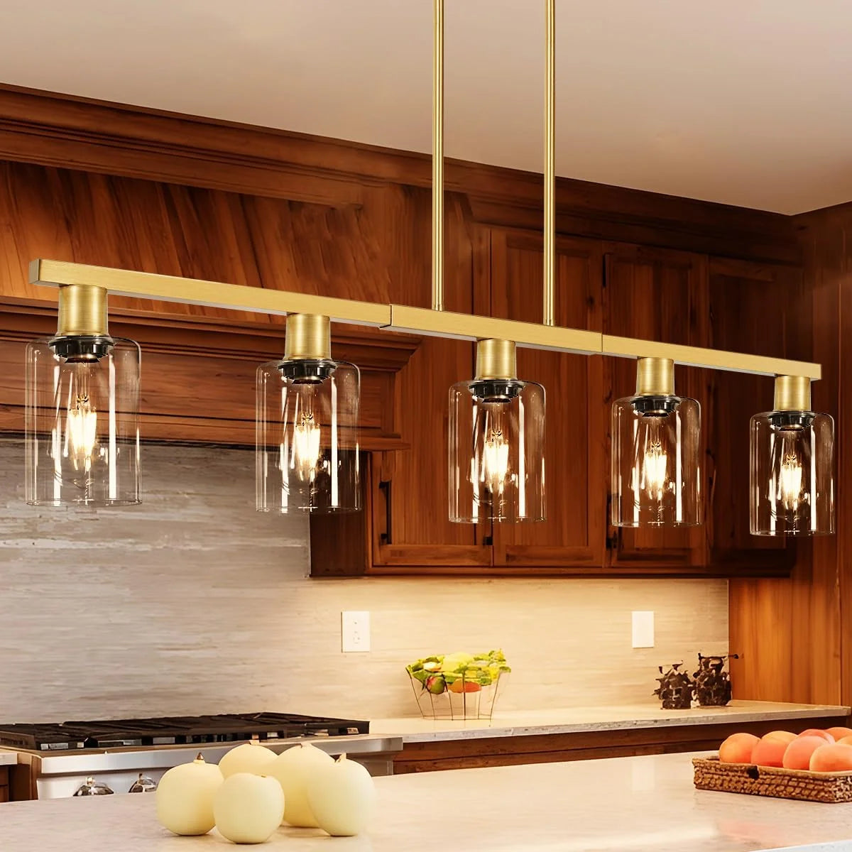 Discount Kitchen Island Lighting, Farmhouse Chandelier with Adjustable Height & Clear Glass Shades - Image 10