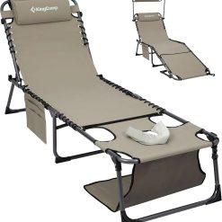 Alternative view of Discount Lounge Chair with face Hole & Canopy Shade, 400LBS Folding Portable Tanning Chair with face Hole
