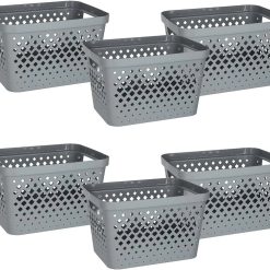 Discount Plastic Baskets for Organizing, Set of 6, Pantry Storage for Under Counter, Linen Closet, and Bathroom, Nesting