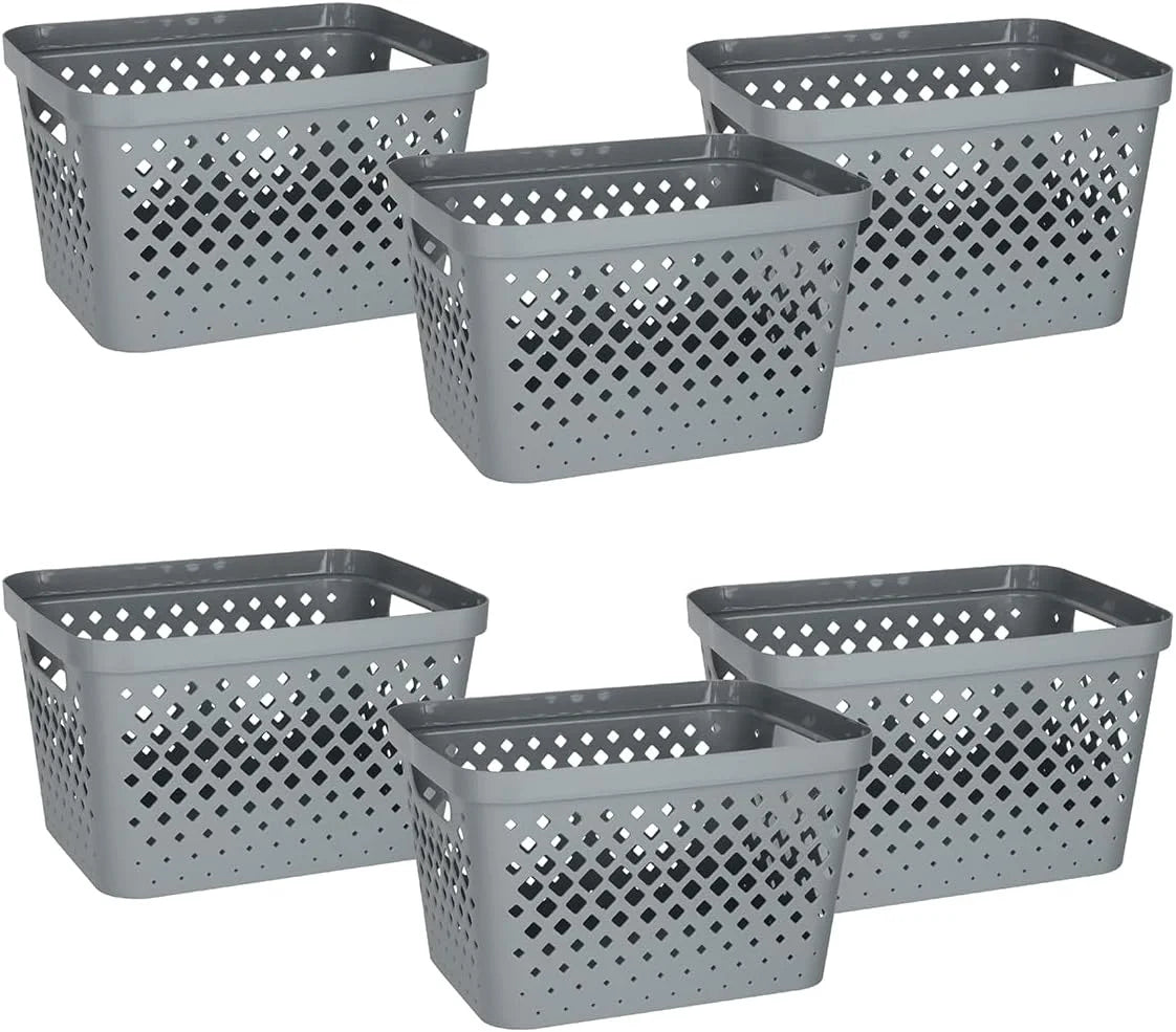 Discount Plastic Baskets for Organizing, Set of 6, Pantry Storage for Under Counter, Linen Closet, and Bathroom, Nesting