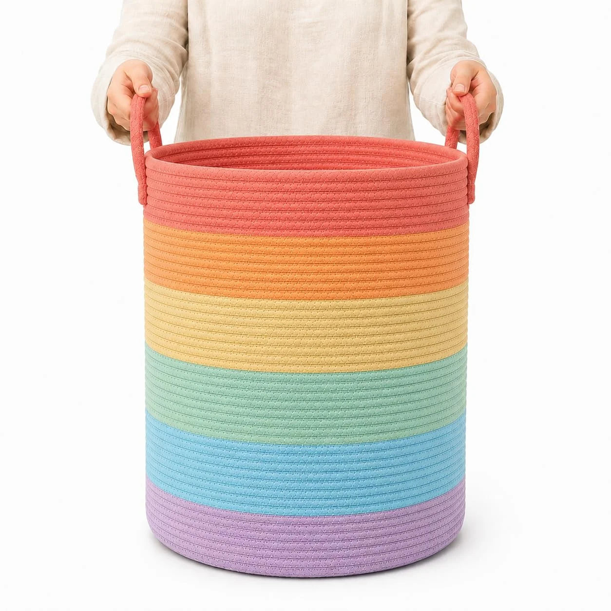 Discount OrganiHaus Round Toy Basket & Blanket Basket, Cotton Rope 20×13, Full Honey, Round Cotton Rope Basket, 20×13 - Image 28