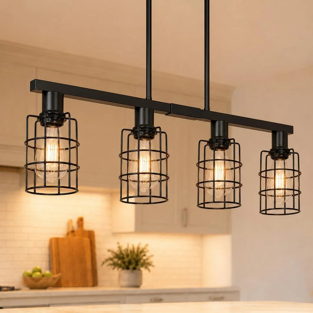 Discount Kitchen Island Lighting, Farmhouse Chandelier with Adjustable Height & Clear Glass Shades - Image 5