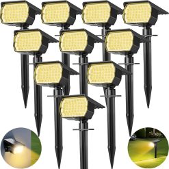 Discount Solar Spot Lights Outdoor 10 Pack, [46 LED/3 Modes] Solar Landscape Spotlights Waterproof
