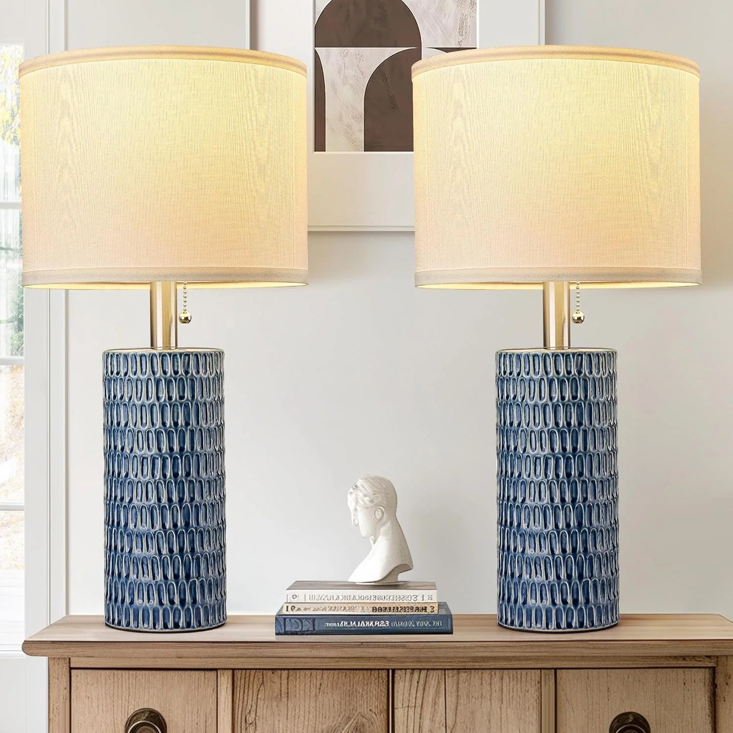 Discount Reaketon 20.5 Modern Ceramic Table Lamps for Bedroom Set of 2, Farmhouse Table Lamp for Living Room Office Dorm - Image 10