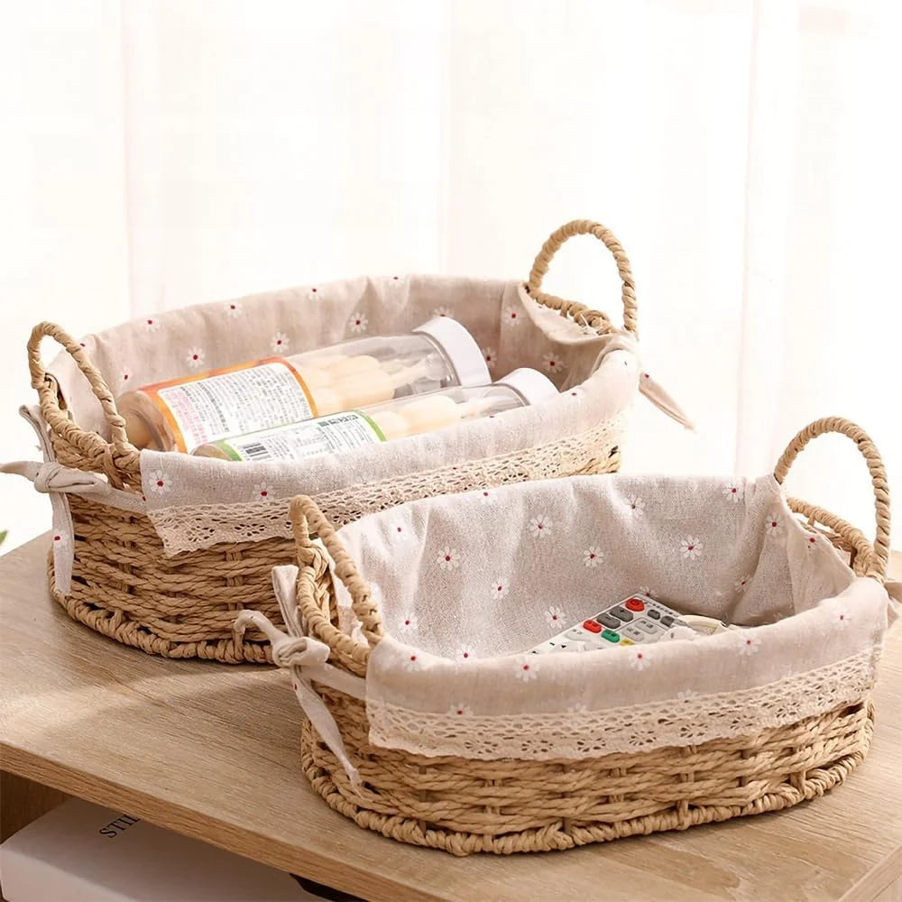 Discount Small Wicker Woven Storage Baskets for Organizng with Liners, Set of 3, Braided Paper Rope, Decorative Cute - Image 4