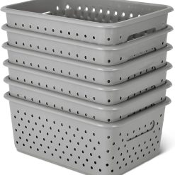 Discount Decorative BPA-Free Plastic Storage Baskets, 9.9 x 7.4 x 4.16 inches, Grey, 6-Pack
