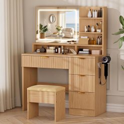 Alternative view of Discount White Makeup Vanity Desk with Charging Station & 4 Drawers, Smart LED Mirror