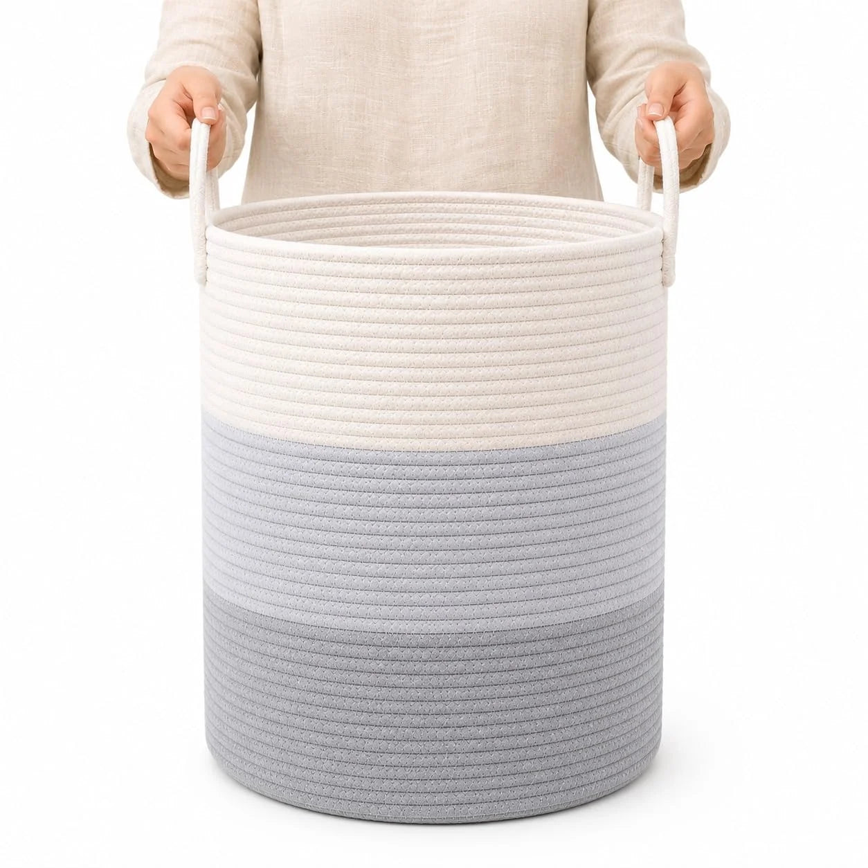Discount OrganiHaus Round Toy Basket & Blanket Basket, Cotton Rope 20×13, Full Honey, Round Cotton Rope Basket, 20×13 - Image 22