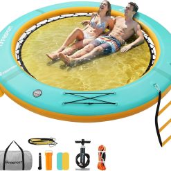Alternative view of Discount Inflatable Water Hammock Round Floating Ring, 10/8/6ft Inflatable Dock Floating Platform for Lake W/Cupholder