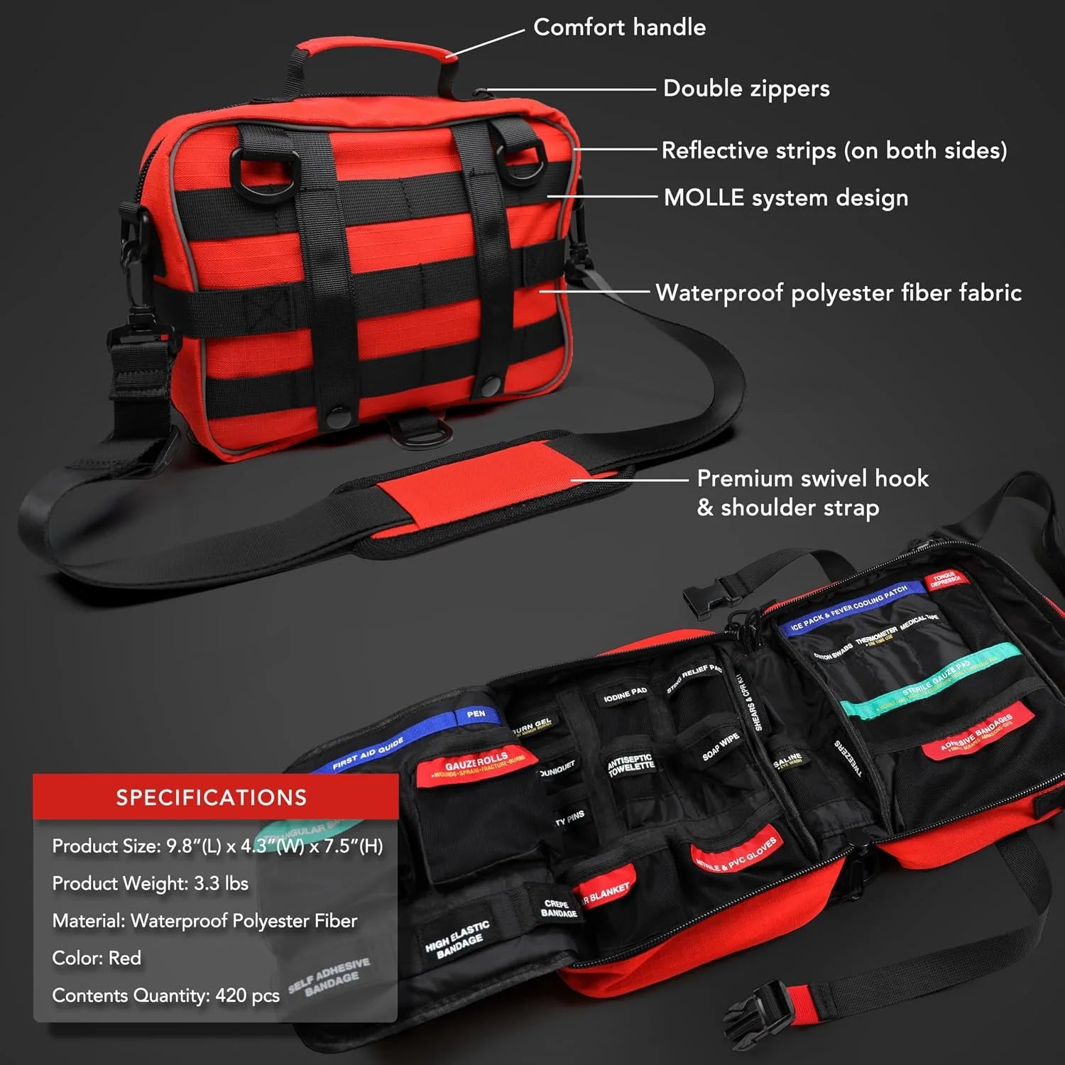 Discount First Aid Kit, Well-Organized Premium Waterproof Compact Trauma Medical Kits for Any Emergencies - Image 7