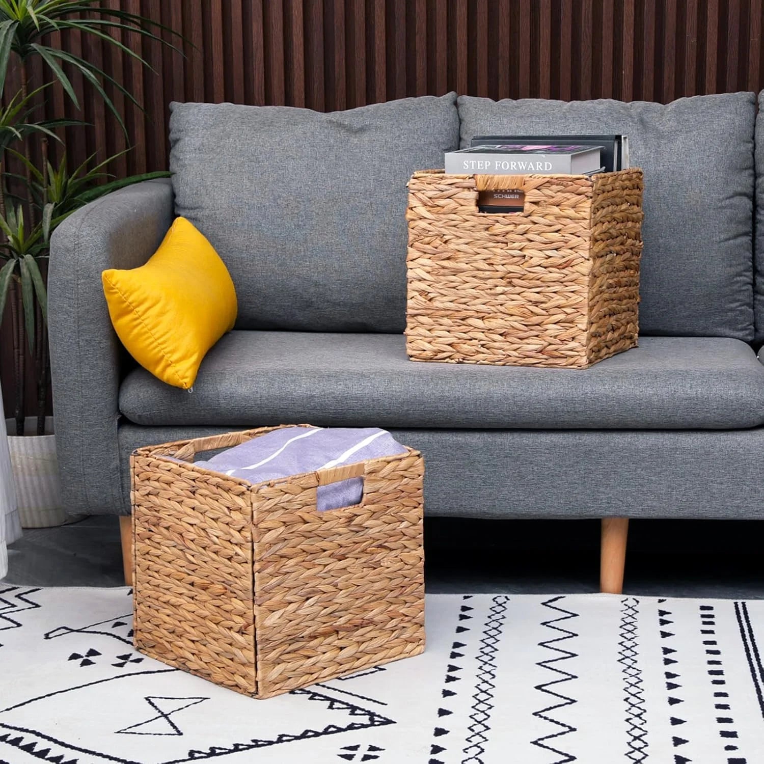 Discount Storage Basket Set of 2 Foldable Hyacinth Storage Box, Handmade Woven Basket for Closet, Shelf Organization - Image 3