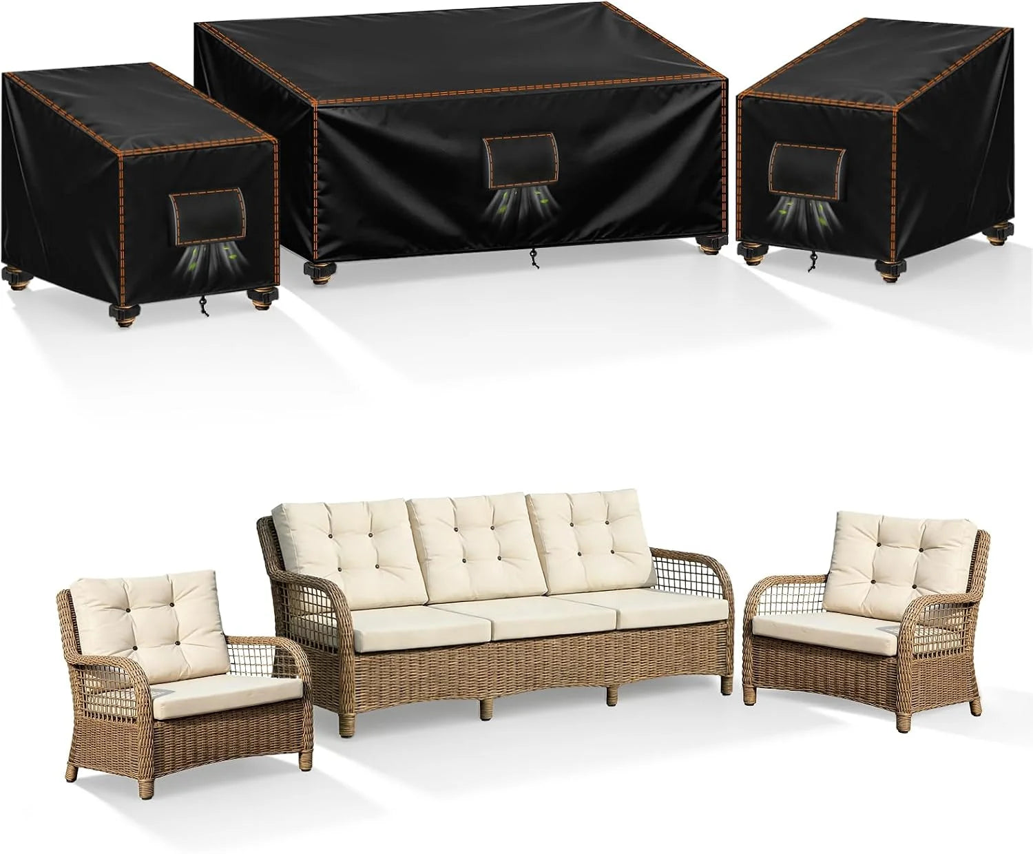 Discount SUNICO Patio Furniture Covers Sets 3 PCS Waterproof Outdoor,X-Large,Black - Image 2
