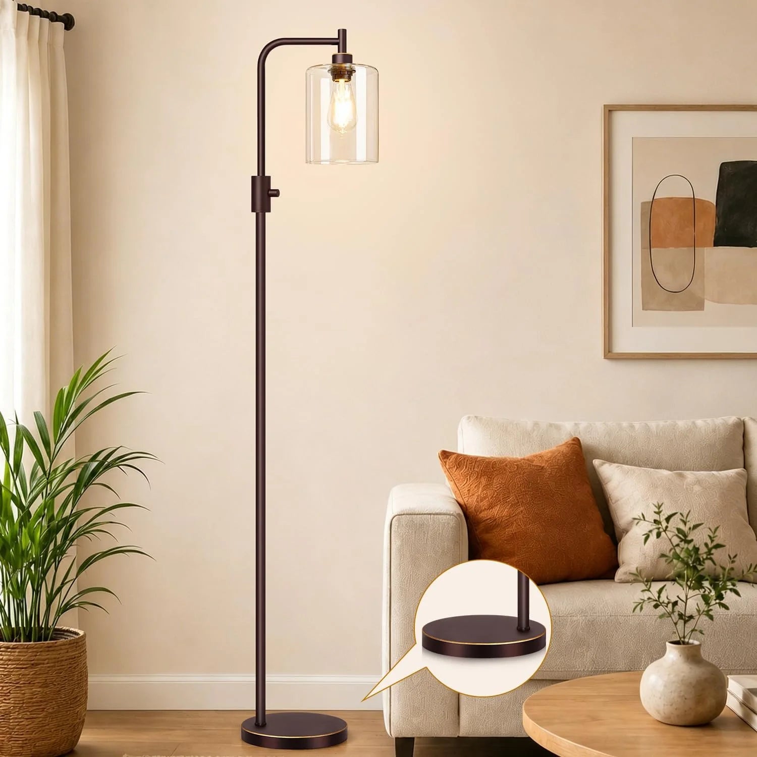 Discount Dimmable Floor Lamp for Living Room with Clear Glass Lampshade, Bulb Included, 900LM, Arc Standing Tall Lamp for Bedroom - Image 7