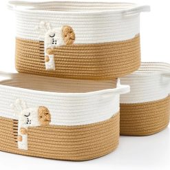 Alternative view of Discount Basket, Woven Baskets for Shelves, White/Brown, 3 Pack Boho Cotton Rope Storage Baskets