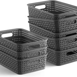 Discount [ 8 Pack ] Plastic Storage Baskets, Small Pantry Organization and Storage Bins, Household Organizers for Laundry