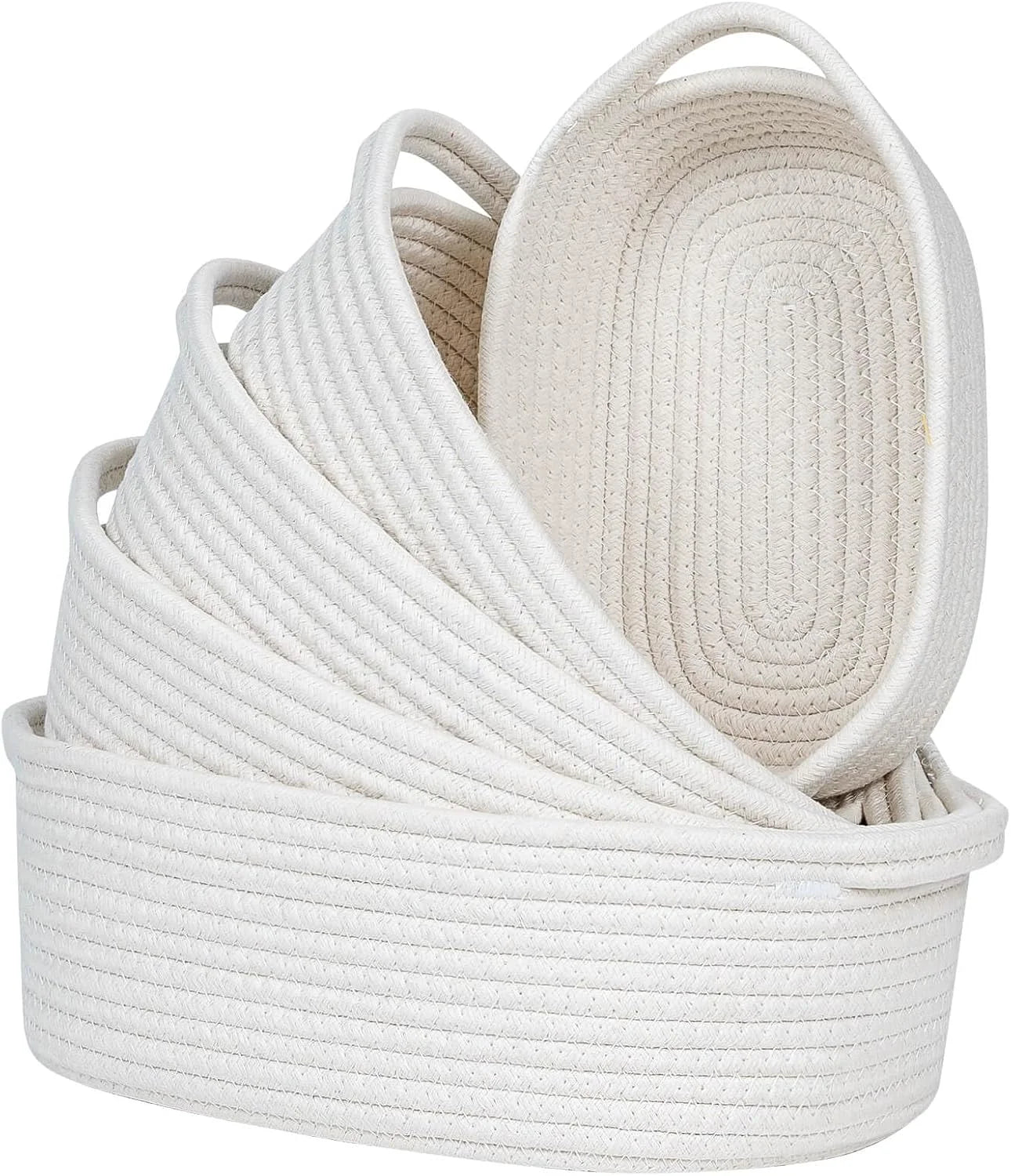 Discount Storage Basket Cotton Rope Organizer Baskets for Shelves, Set of 5 Decorative Closet Storage Bins - Image 4