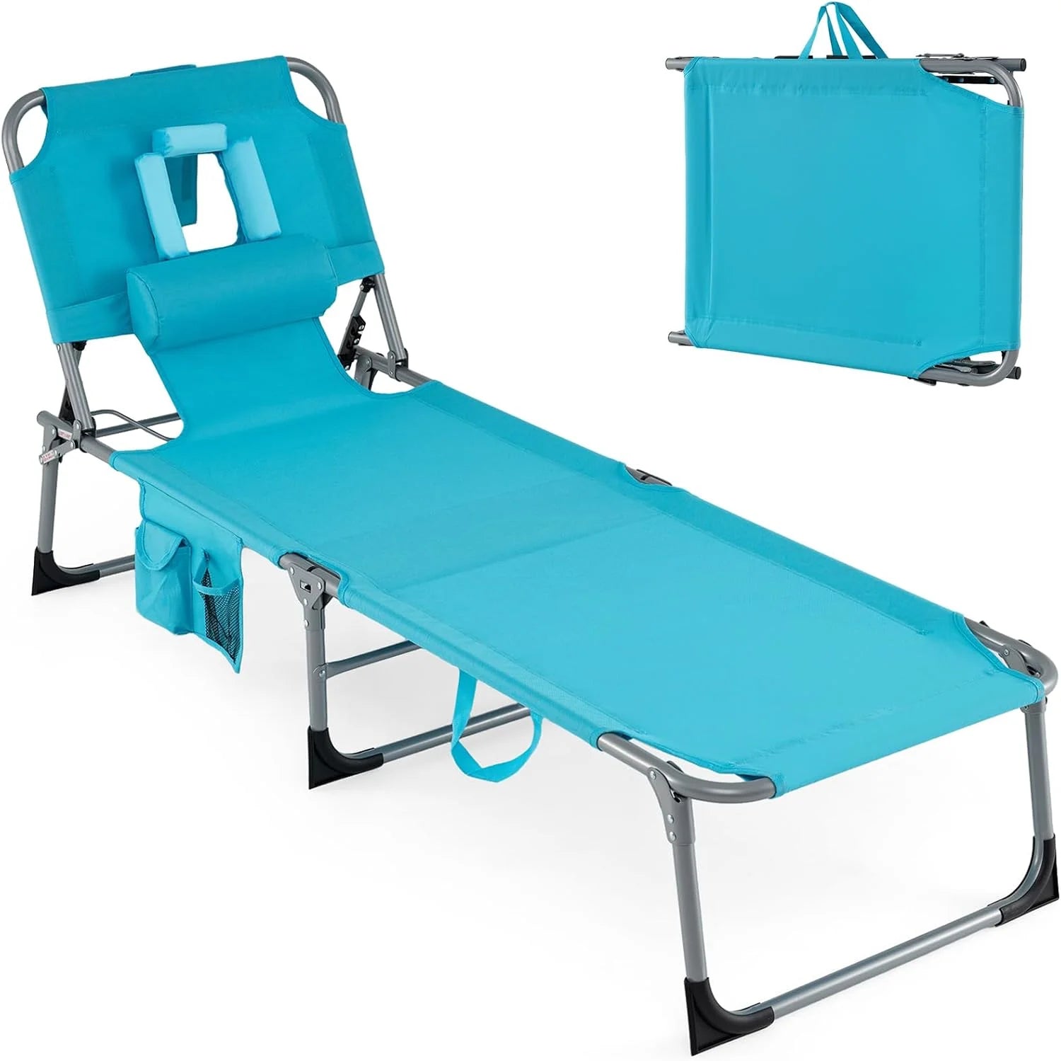 Discount Tanning Chair, Folding Adjustable Patio Lounge Chair with Face Hole, 330LBS, Lightweight Portable Beach Lounge - Image 4