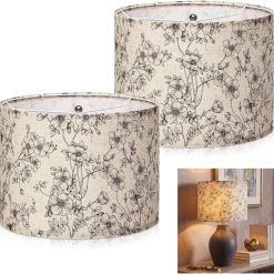 Discount 2 Pack Chinoiserie Drum Lamp Shade 13 x 13 x 10 Inch Cream Linen Lampshade with Exquisite Bird Floral Lining