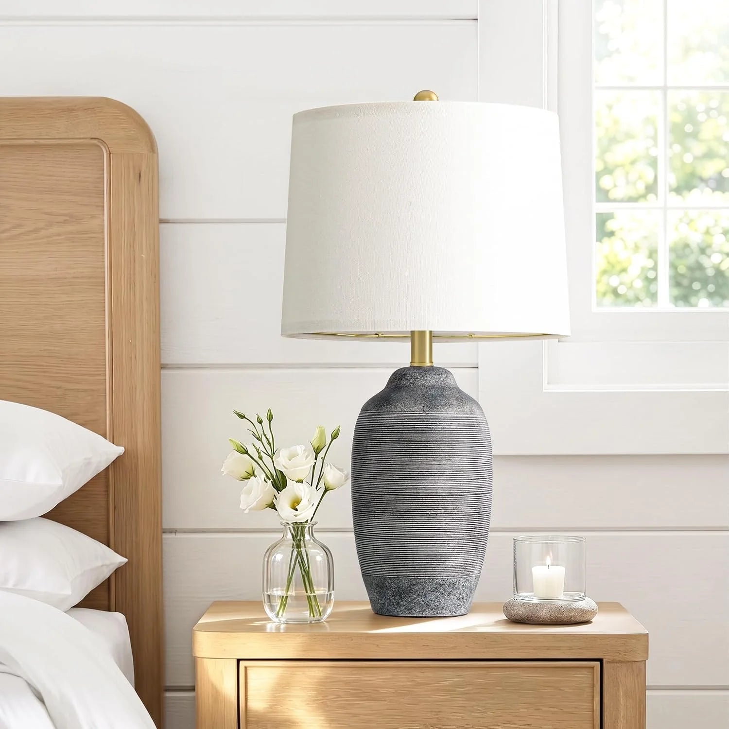 Discount 24.5 Vintage Ceramic Table Lamp Single-Rustic Boho Accent Nightstand Lamps - Image 3