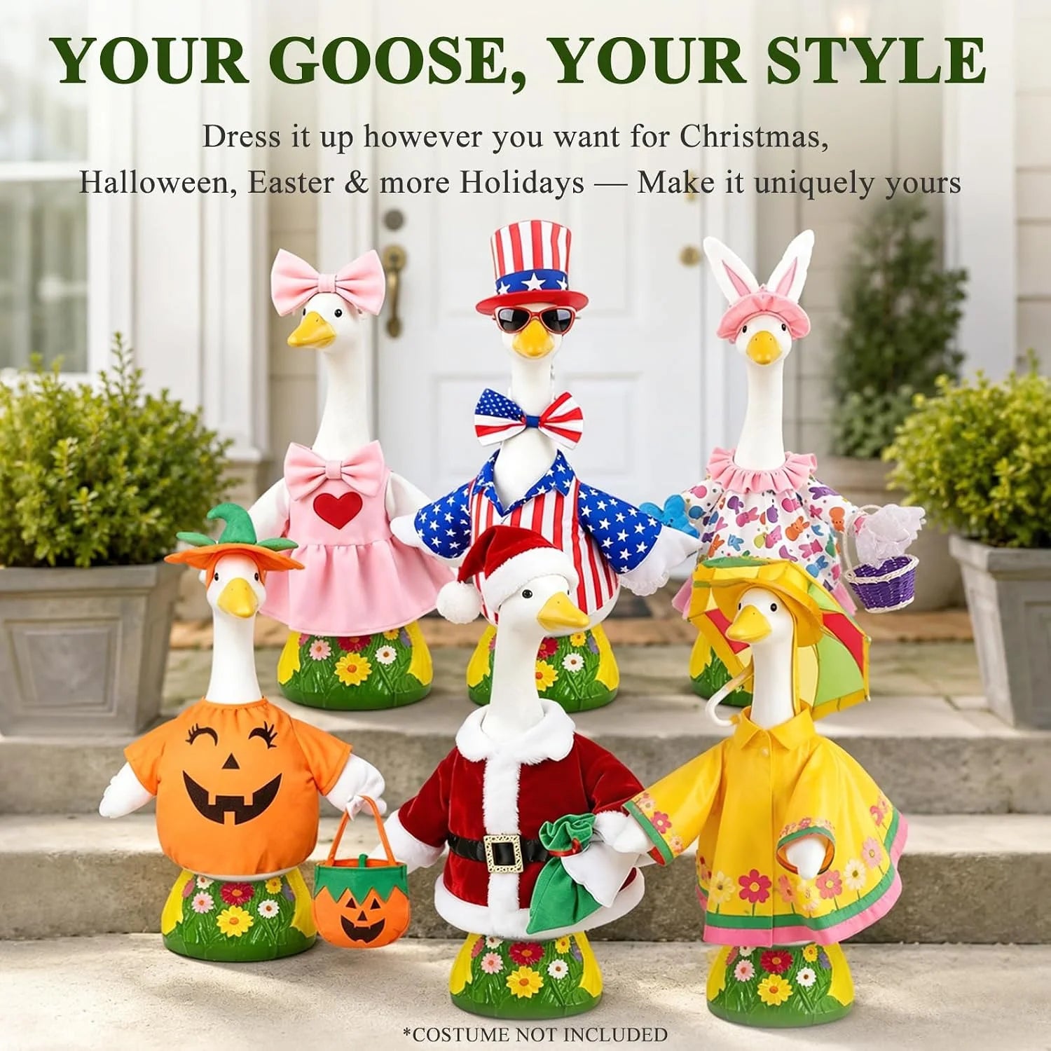 Discount 23 Inch Large Porch Goose Statue, PE Plastic Outdoor Goose Decor for Lawn - Image 2