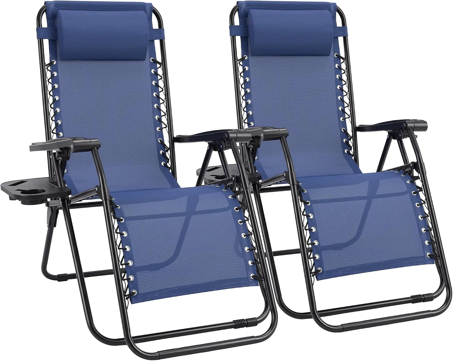 Discount Sweetcrispy Zero Gravity Chairs Set of 2, Outdoor Folding Reclining Lounge Chair with Cup Holder Tray & Adjustable Pillow - Image 5