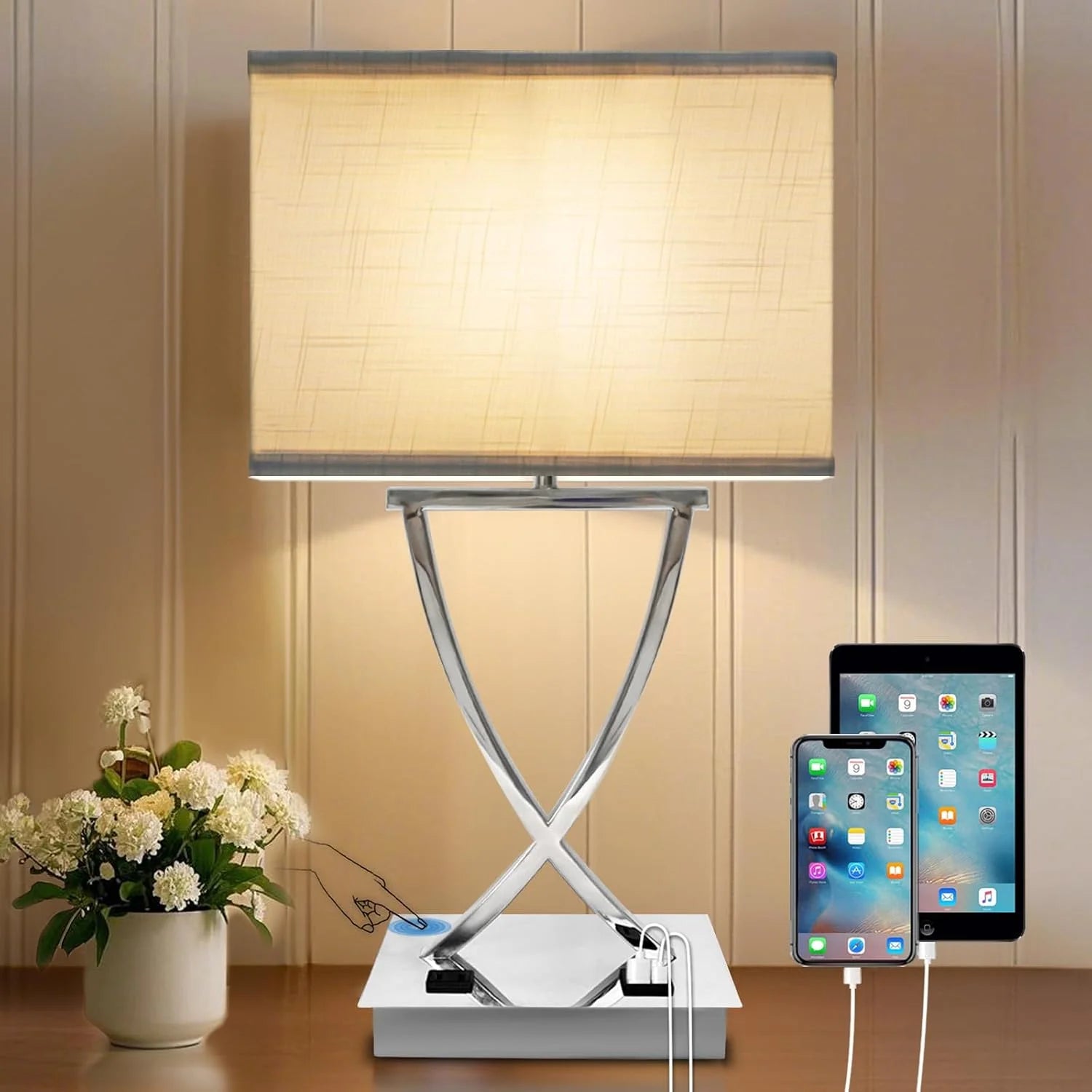 Discount Fully Dimmable Medium Table Lamp for Bedroom with Type C/USB Charging Port and 1 AC Outlet White Shade 21.38 - Image 3
