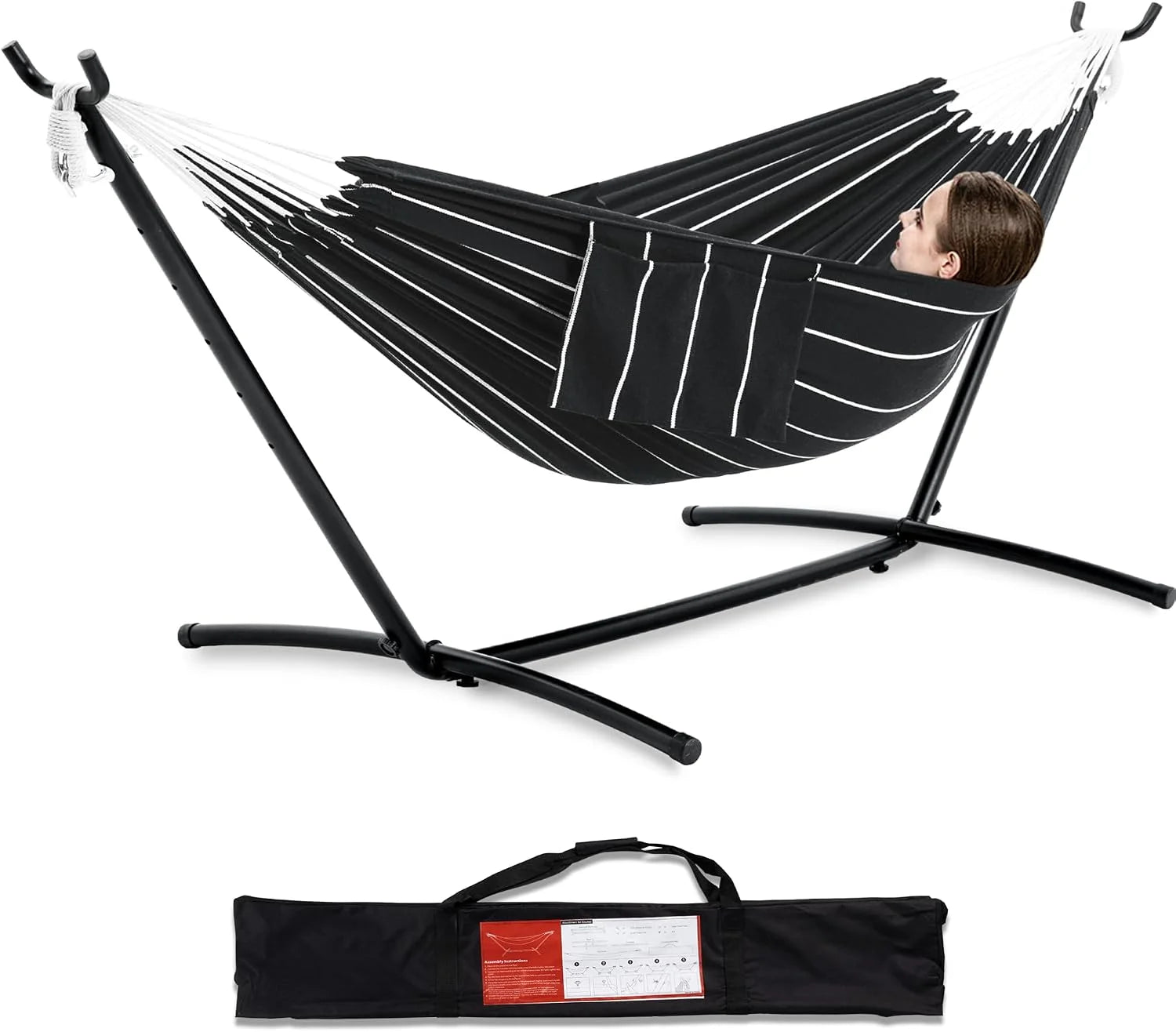 Discount Double Hammock with Stand for Outside, Heavy-Duty, Portable (Coffee) - Image 12