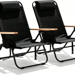 Discount 2 Pack Lightweight Portable Camping Beach Chair for Adults, Outdoor Lay Flat Folding Beach Chairs with 5